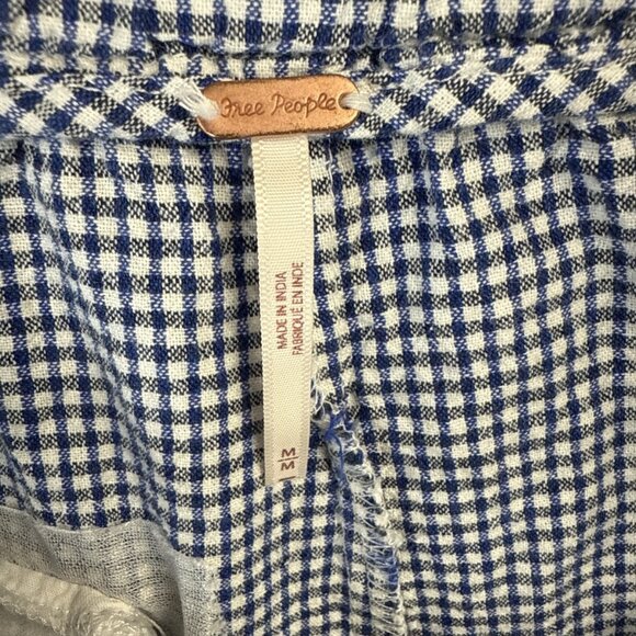 Free People Kate Gingham Pants Size Medium Blue White‎ 100% Cotton Straight Leg - Picture 7 of 10
